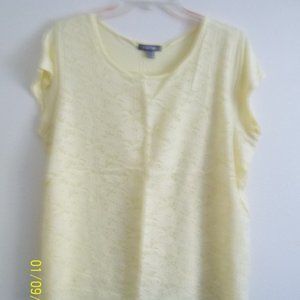 roz & Ali Yellow Size 1X Short Sleeved T-Shirt with Lace Front